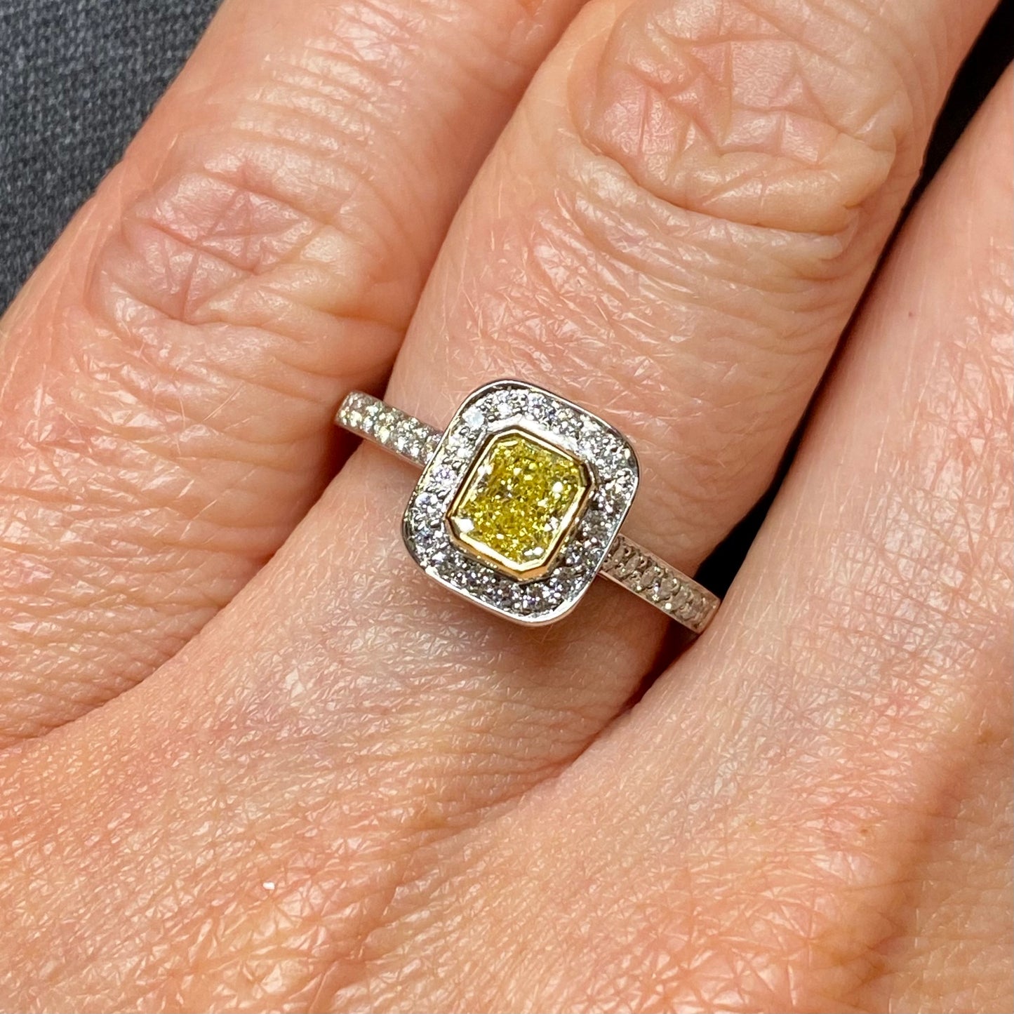 Platinum Fancy Yellow Radiant Cut Diamond Ring - John Ross Jewellers