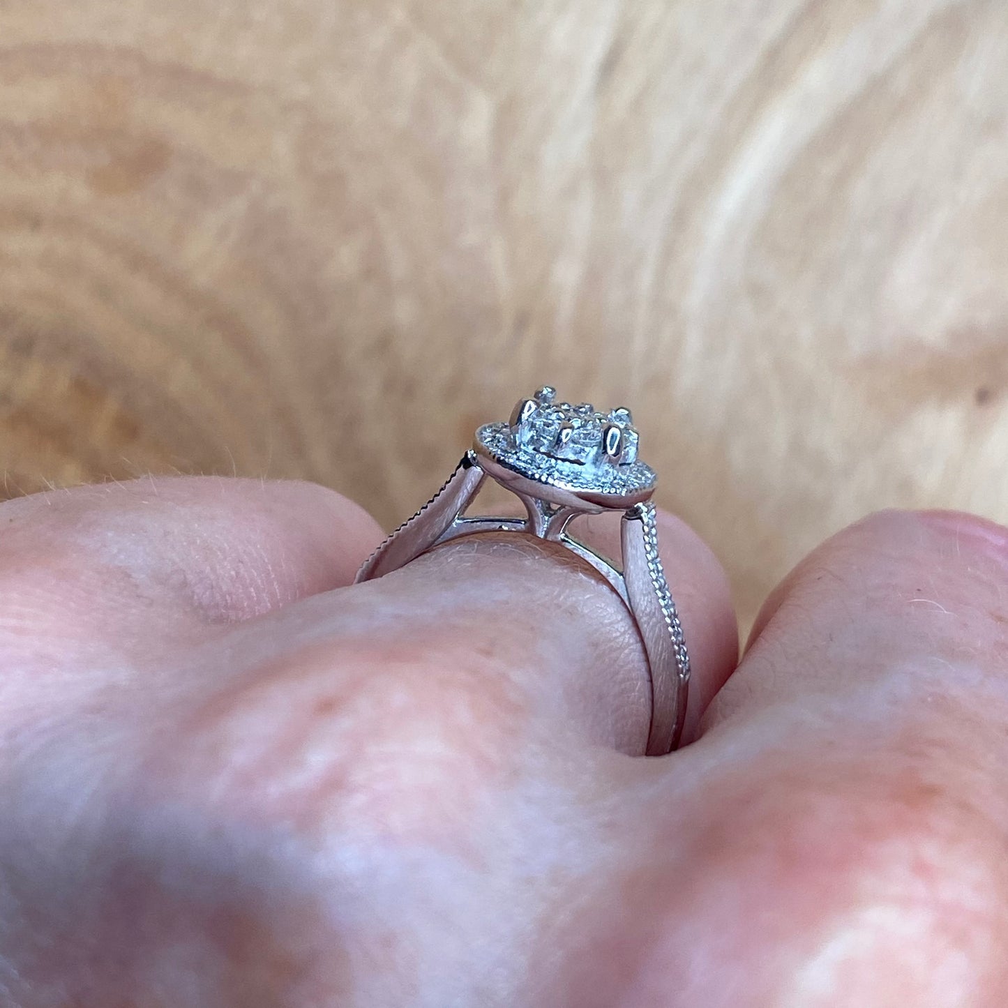 18ct White Gold 0.65ct Solitaire Cluster Halo Engagement Ring - John Ross Jewellers