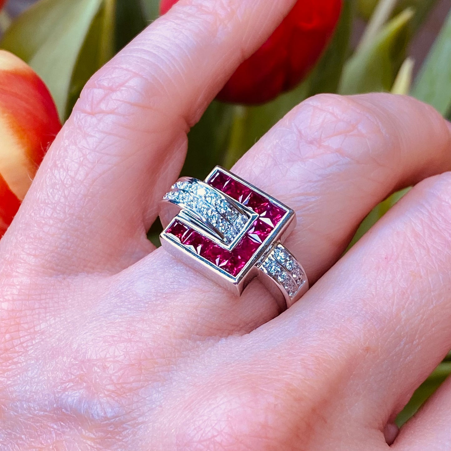 18ct White Gold Ruby & Diamond Ring - John Ross Jewellers