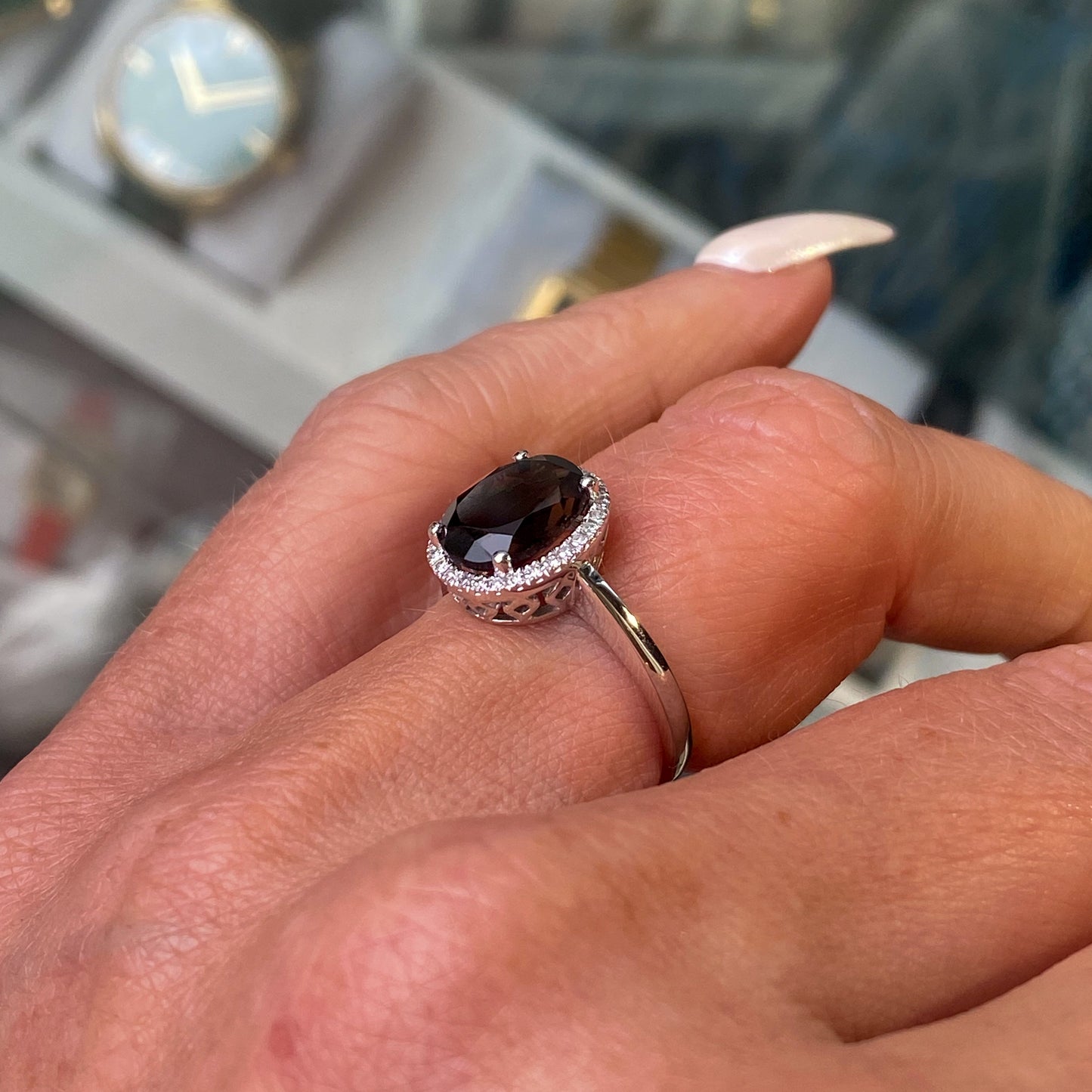 9ct White Gold Smoky Quartz & Diamond Ring - John Ross Jewellers