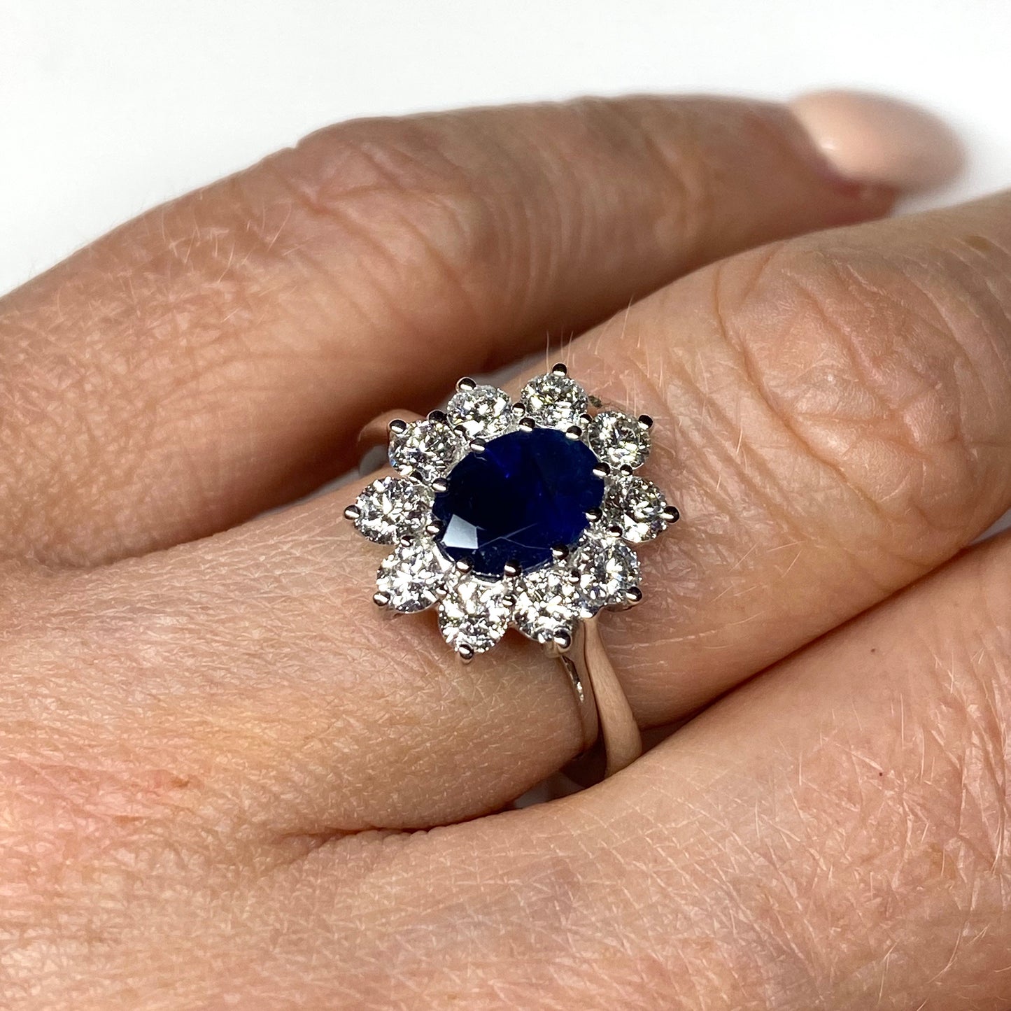 18ct White Gold Sapphire & Diamond Oval Cluster Ring - John Ross Jewellers