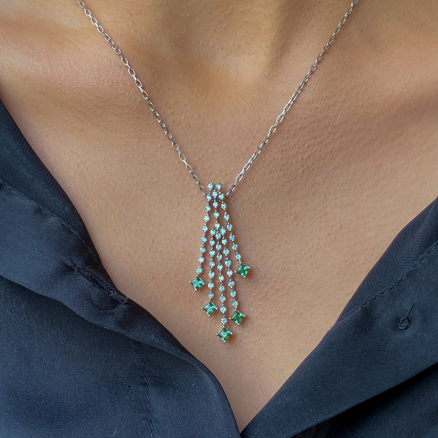 18ct White Gold Green Tourmaline & Diamond Pendant - John Ross Jewellers