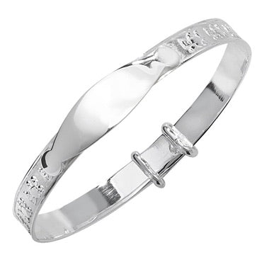 Silver Baby’s Teddy Print Identity Bangle - John Ross Jewellers