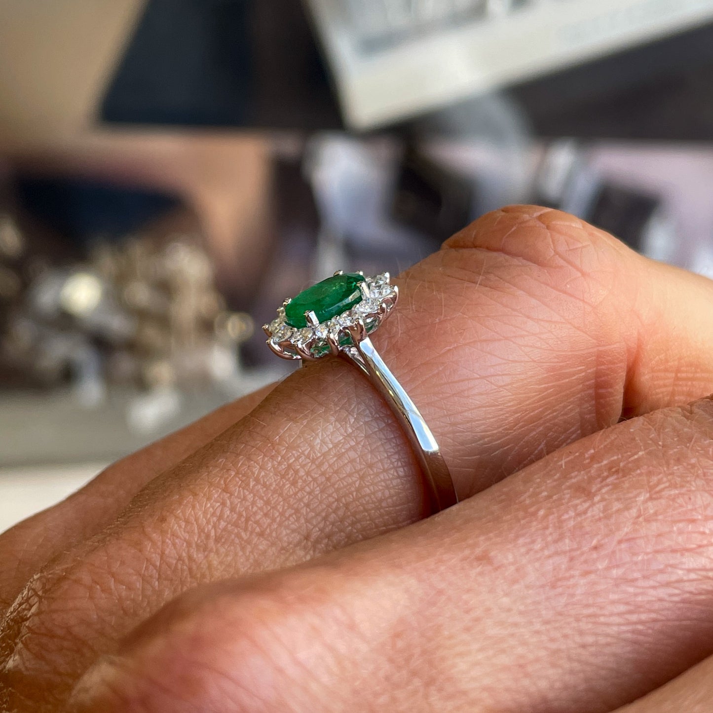 Platinum Emerald & Diamond Engagement Ring | 0.70ct + 0.35ct - John Ross Jewellers