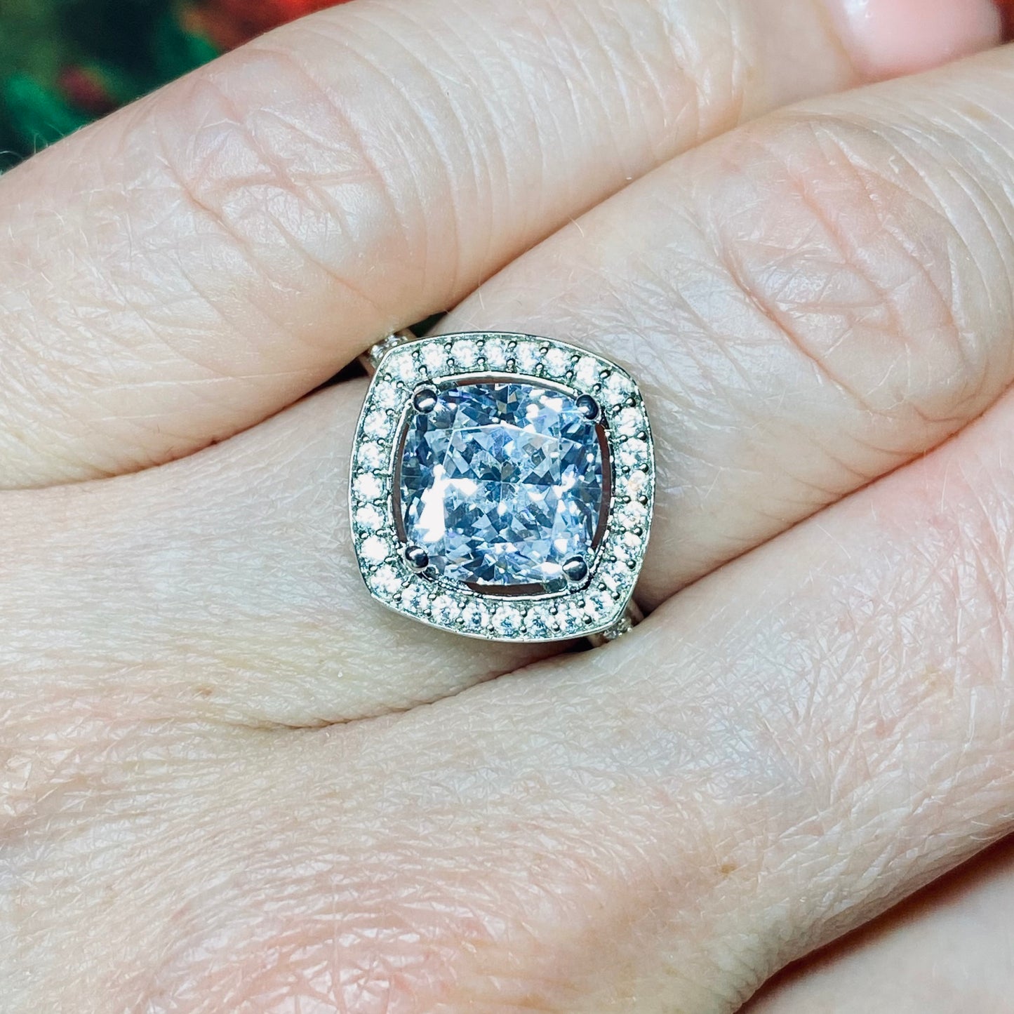 Silver Cushion CZ Halo Ring - John Ross Jewellers