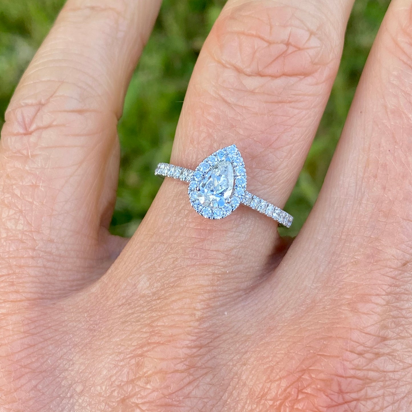 Platinum 0.65ct GHSI Pear Cut Solitaire Halo Diamond Ring - John Ross Jewellers