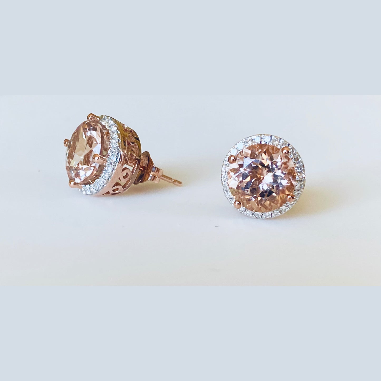 9ct Rose Gold Morganite & Diamond Earrings - John Ross Jewellers