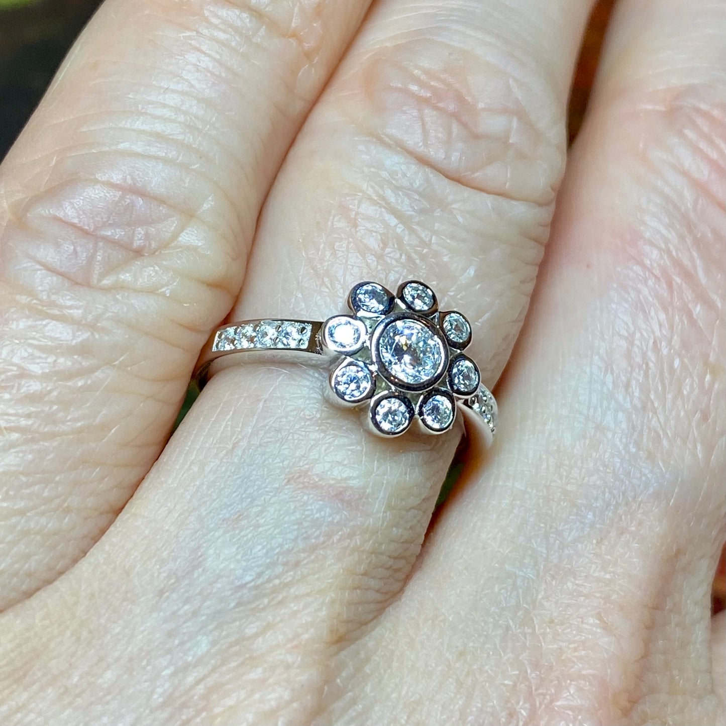 Silver CZ Flower Cluster Ring - John Ross Jewellers