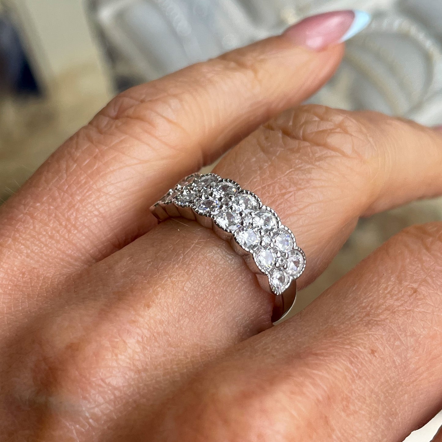 Silver Two Row CZ Ring - John Ross Jewellers