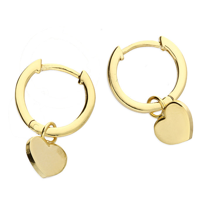 CME Sunshine Heart Charm Huggie Earrings with sun-shaped gold charms and small hoops, stylish jewelry for everyday wear.