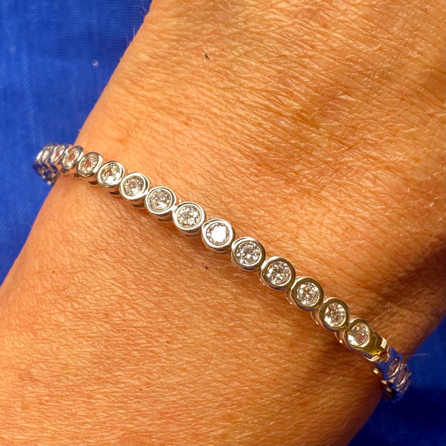 Silver Fully Rubover Set CZ Bangle - John Ross Jewellers