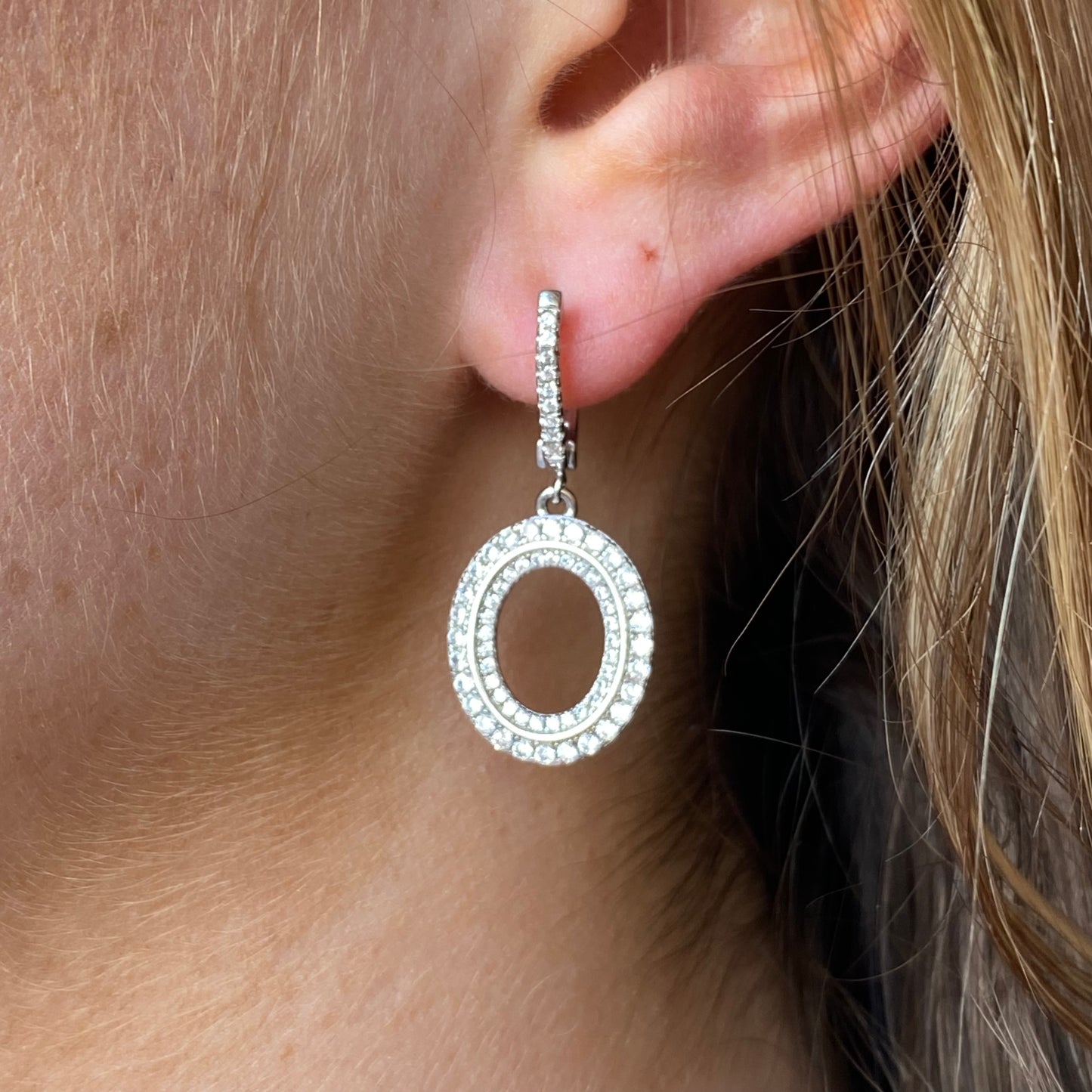 Silver Open Oval CZ Drop Earrings - John Ross Jewellers