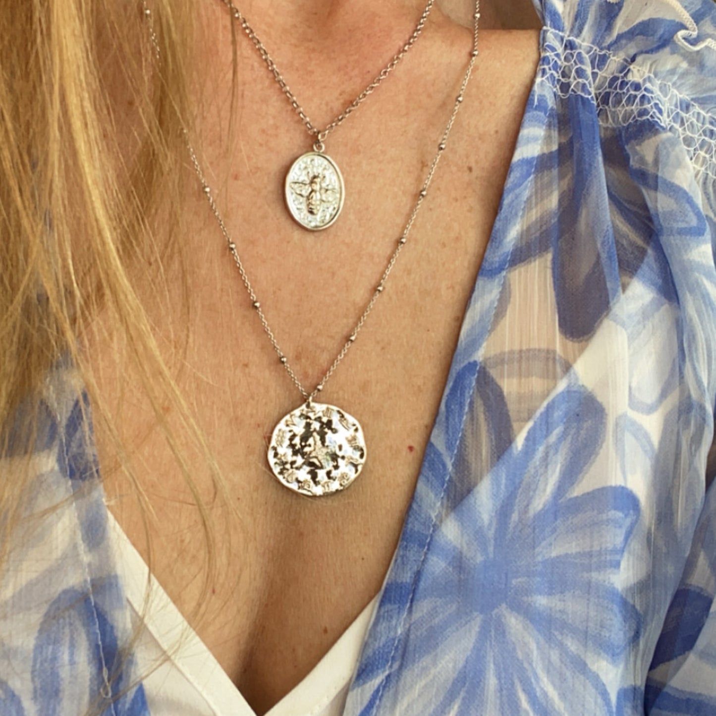 SUNSHINE Bee Disc Necklace - Silver - John Ross Jewellers