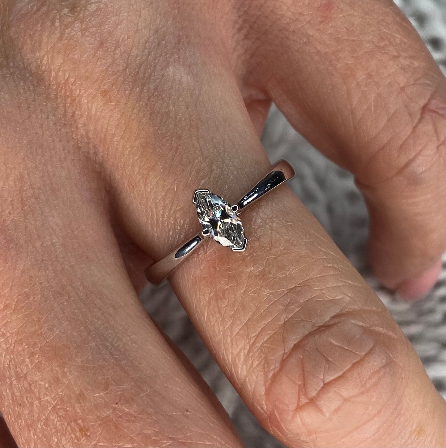 18ct White Gold Marquis Diamond Solitaire Engagement Ring 0.40ct - John Ross Jewellers