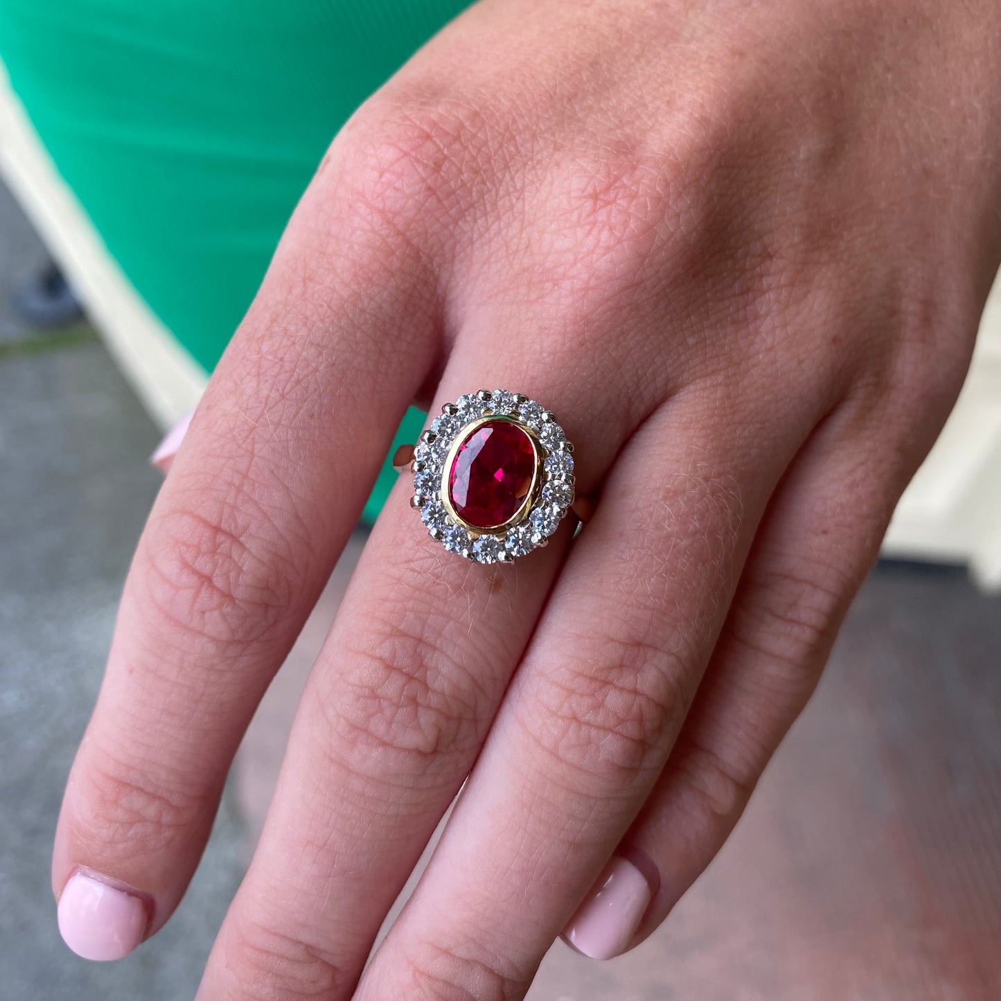 9ct Gold Created Ruby & CZ Cluster Ring - John Ross Jewellers