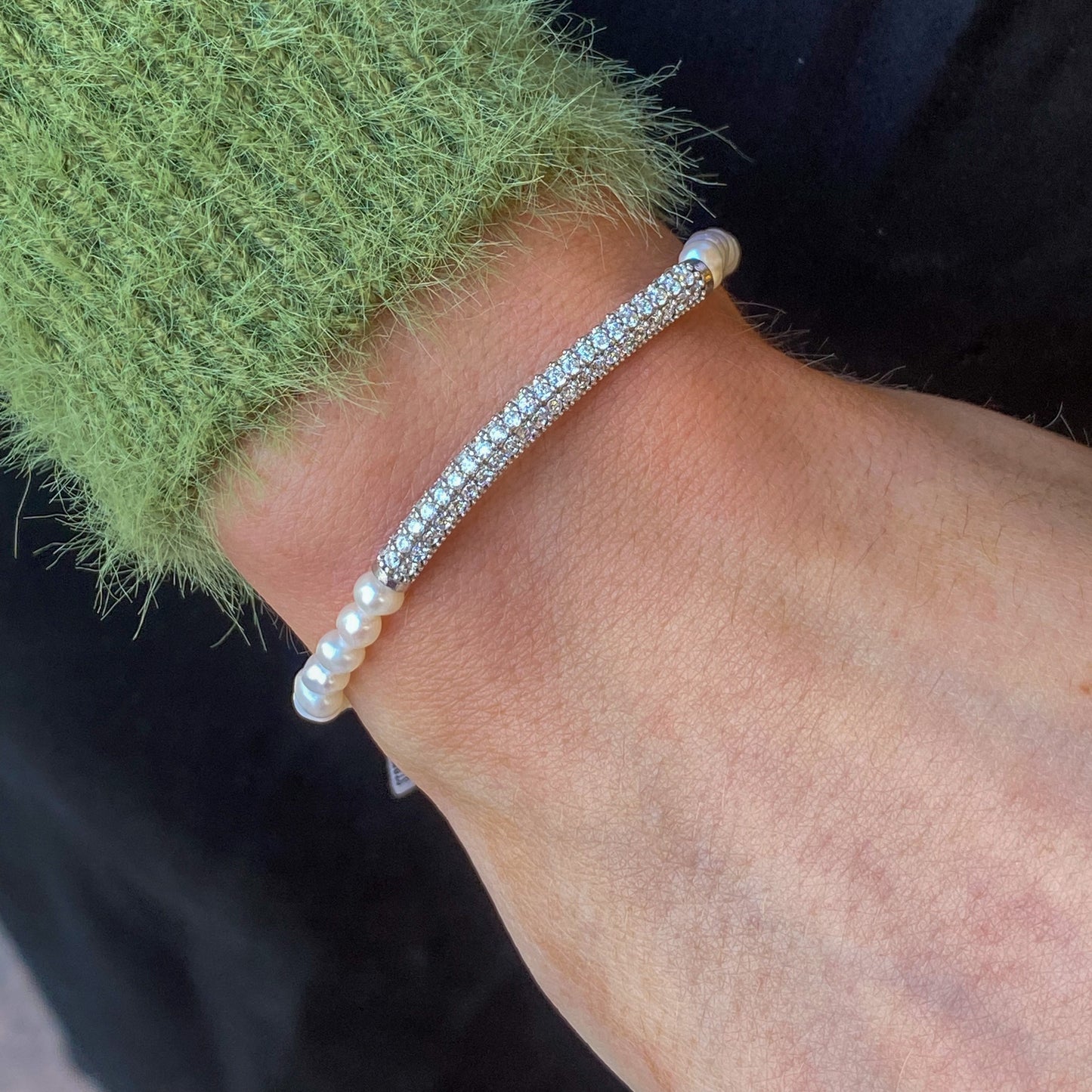 Freshwater Pearl & CZ Stretch Bracelet - John Ross Jewellers