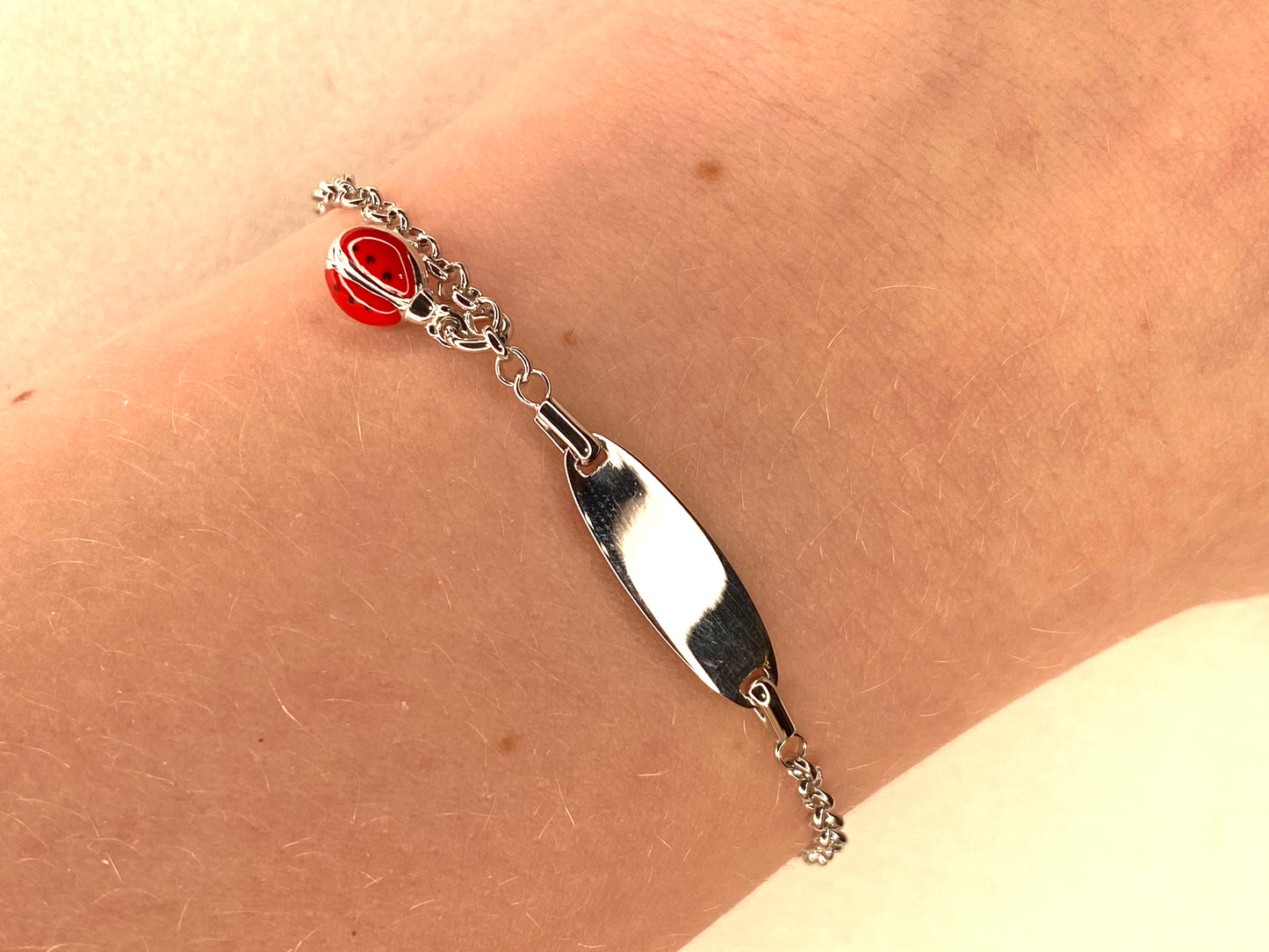 Silver Child's Identity Bracelet - Ladybird Charm - John Ross Jewellers
