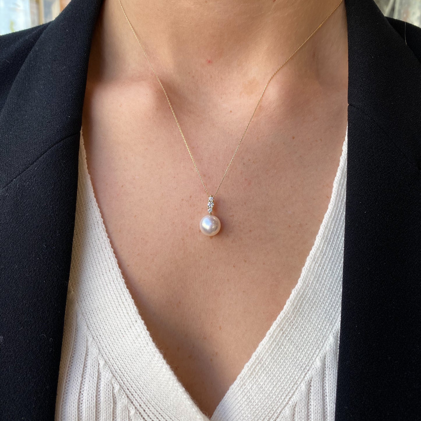 9ct Gold Freshwater Pearl & CZ Pendant Necklace - John Ross Jewellers