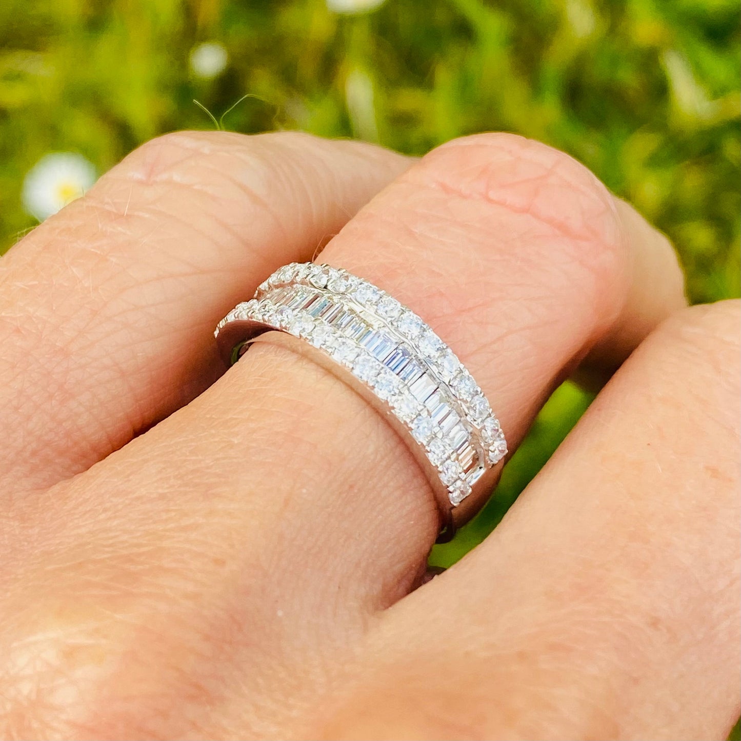 18ct White Gold 1.06ct Diamond Cluster Band Ring | Baguettes - John Ross Jewellers