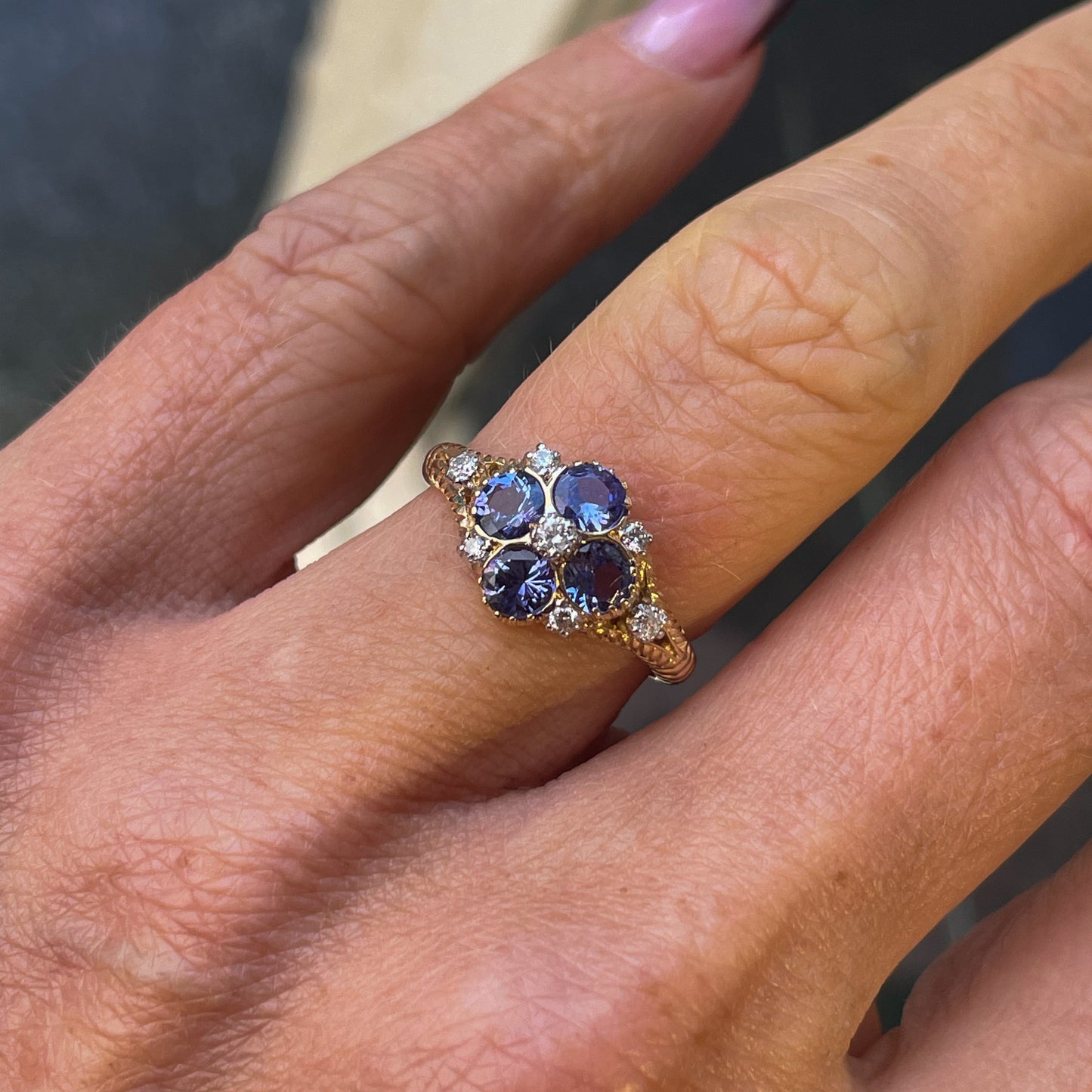 9ct Gold Tanzanite & Diamond Quattro Ring - John Ross Jewellers