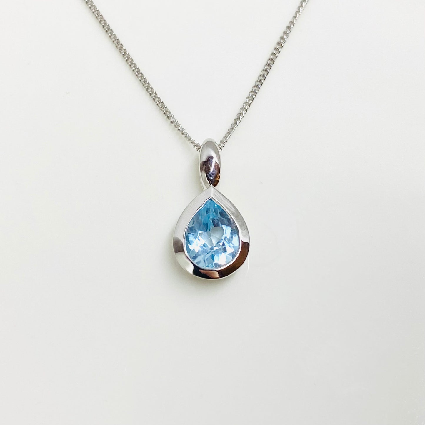 Silver Sky Blue Topaz Pear Necklace - John Ross Jewellers