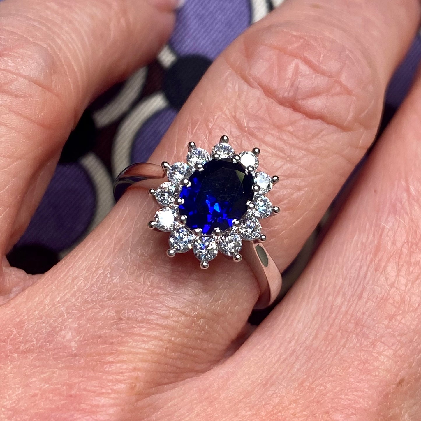 9ct White Gold Created Sapphire & CZ Ring - John Ross Jewellers