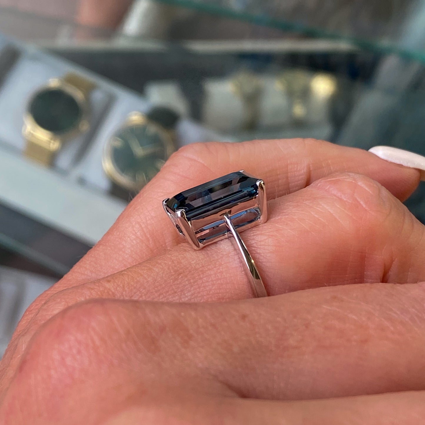 9ct White Gold Octagon Cut London Blue Topaz Ring - John Ross Jewellers