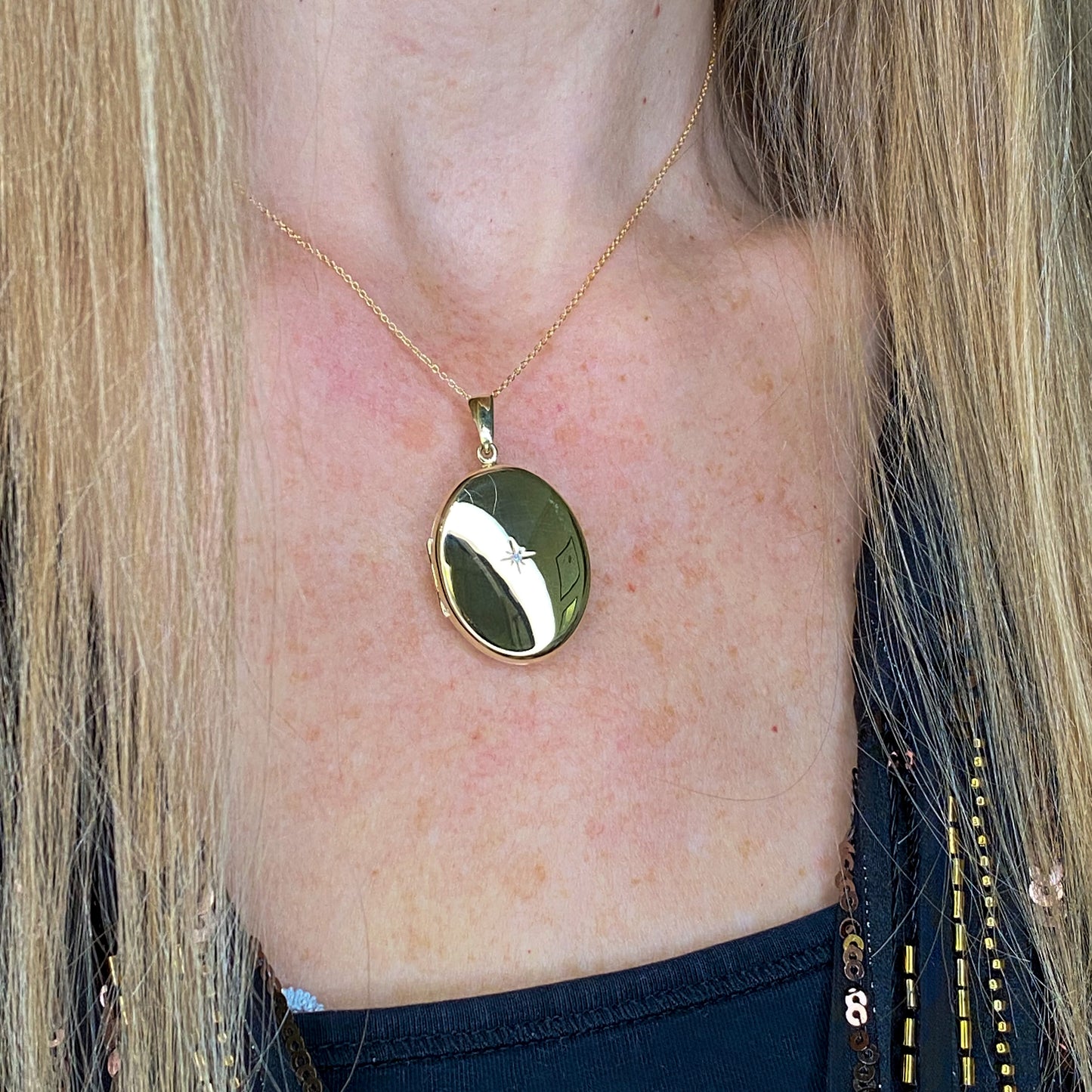 9ct Gold Oval Diamond Set Handmade Locket Necklace | Large - John Ross Jewellers