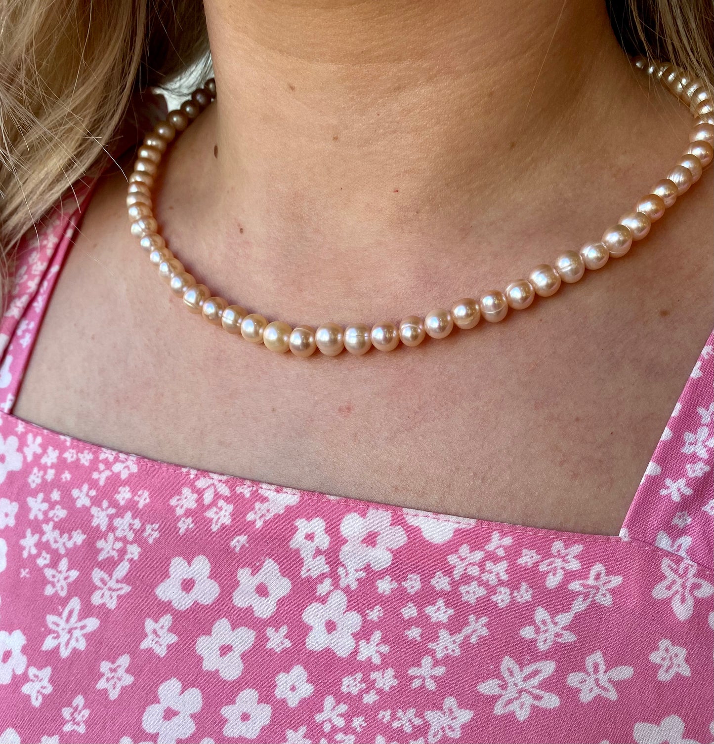 Peach Cultured Freshwater Pearl Necklace | 6-7mm - John Ross Jewellers