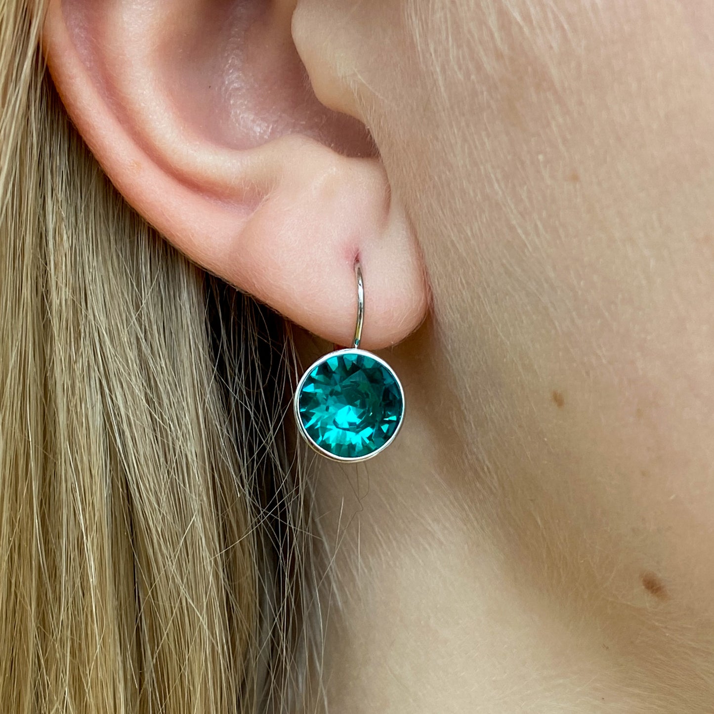Silver Crystal Drop Earrings | Blue Zircon - John Ross Jewellers