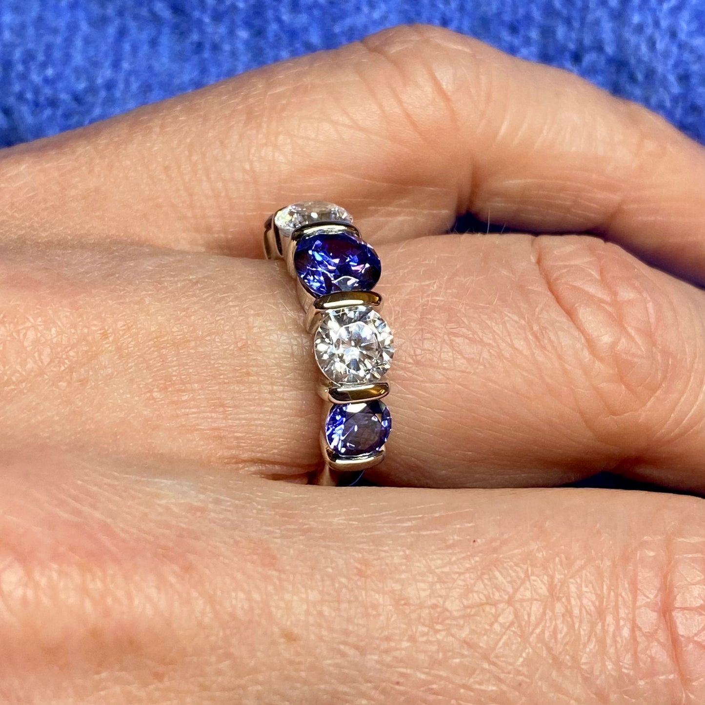 Silver Created Tanzanite CZ Band Ring - John Ross Jewellers