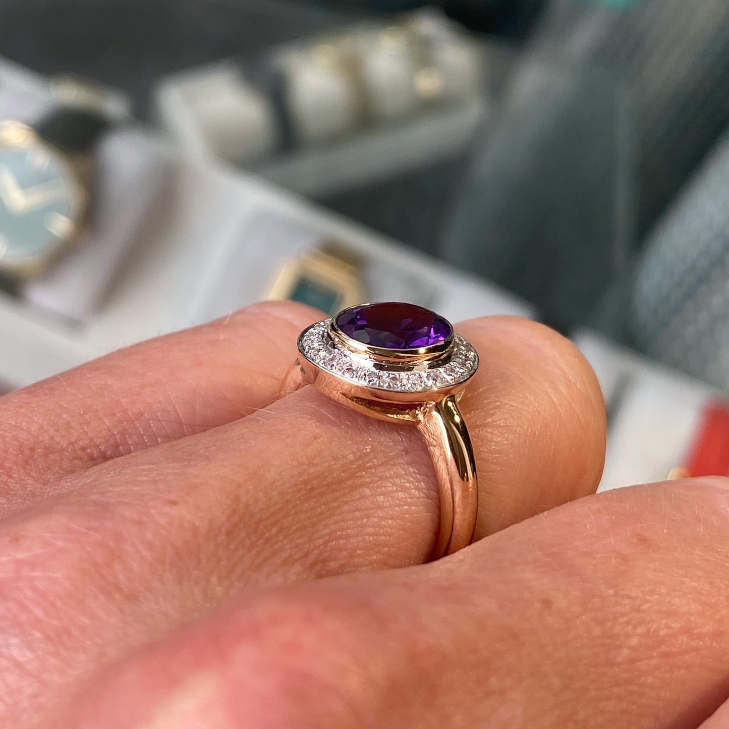 9ct Gold Oval Amethyst & Diamond Ring - John Ross Jewellers