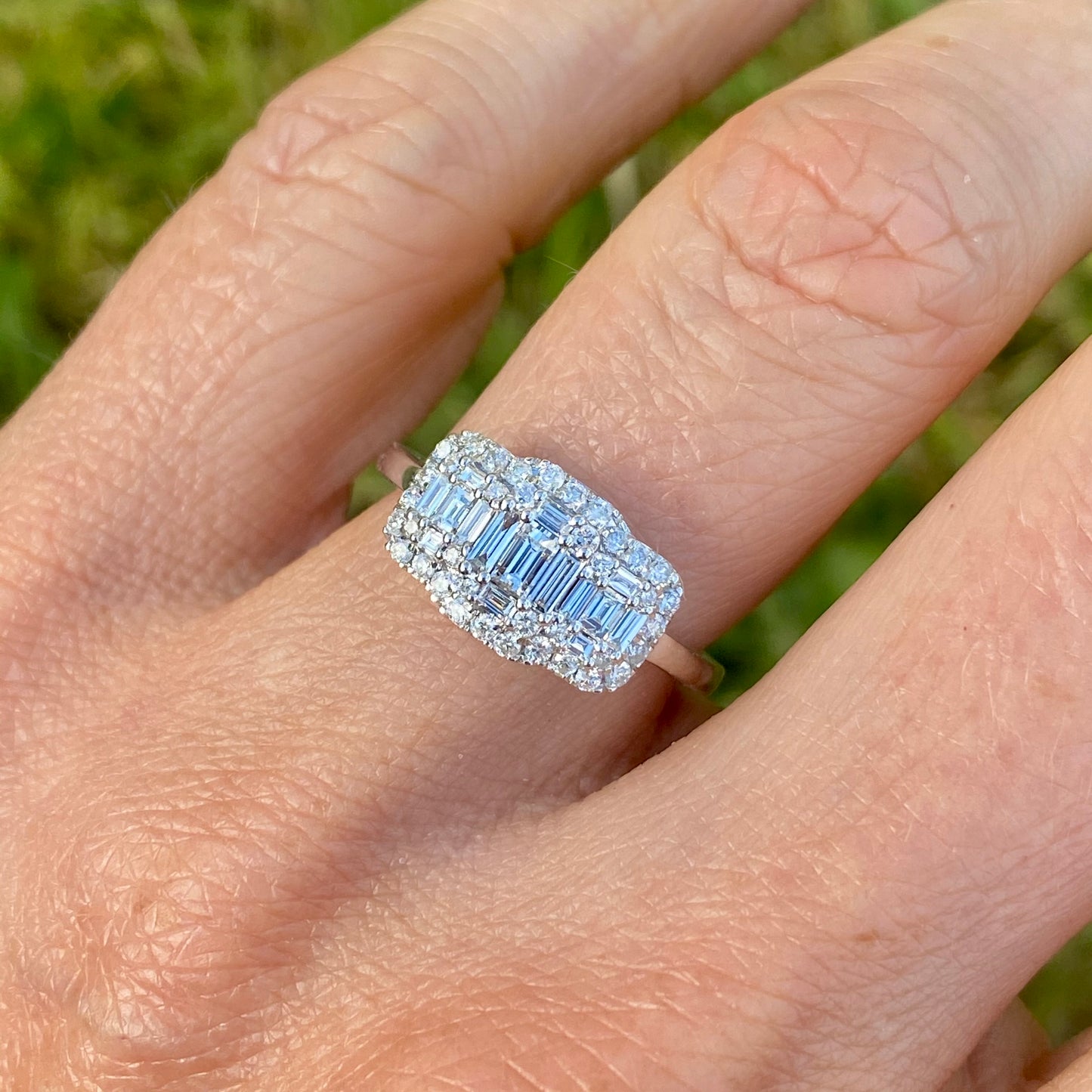 9ct White Gold 0.73ct GHSI Square Trilogy Cluster Diamond Ring - John Ross Jewellers