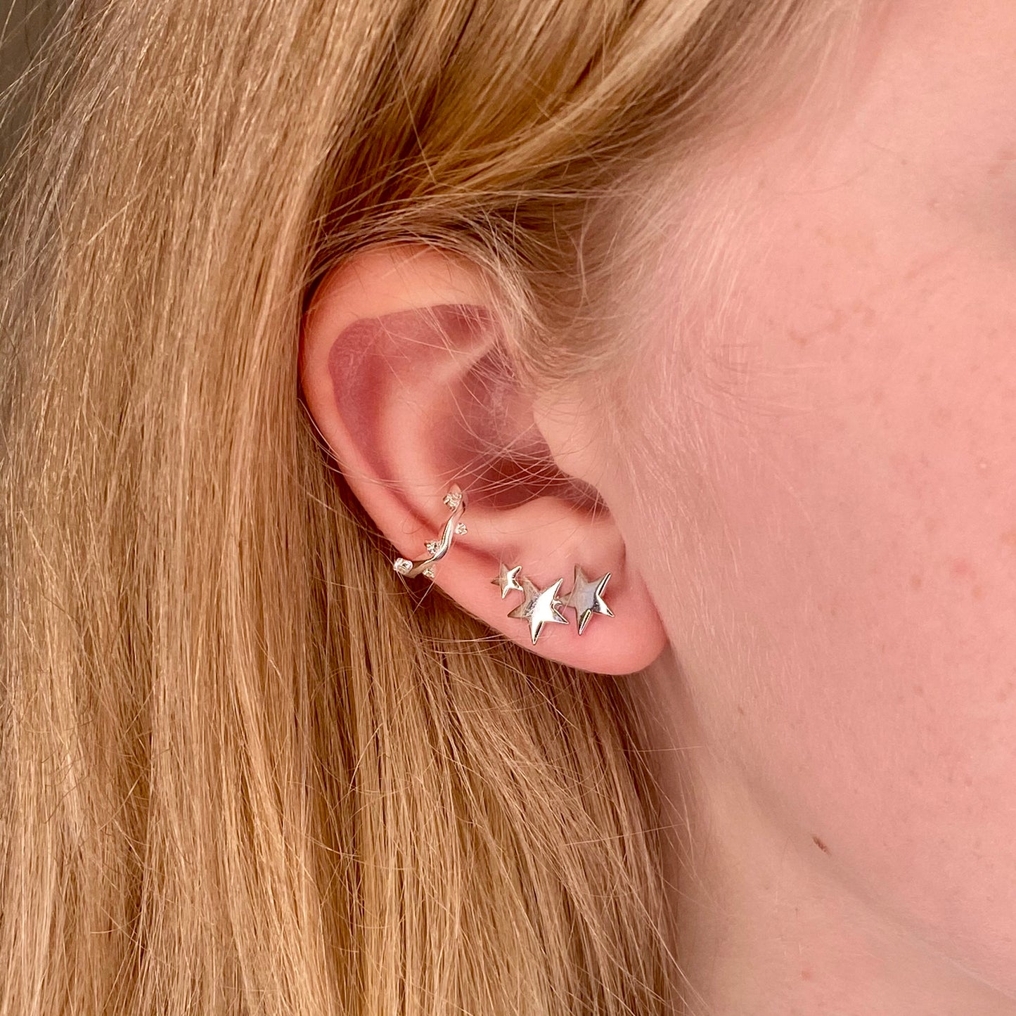 Silver Three Star Ear Climbers - John Ross Jewellers