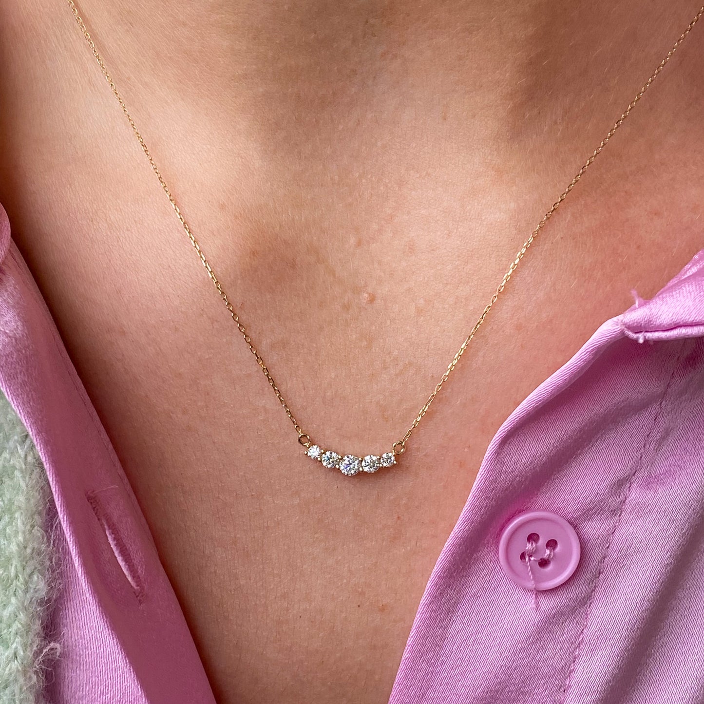 14ct Gold Curved CZ Bar Necklace - John Ross Jewellers