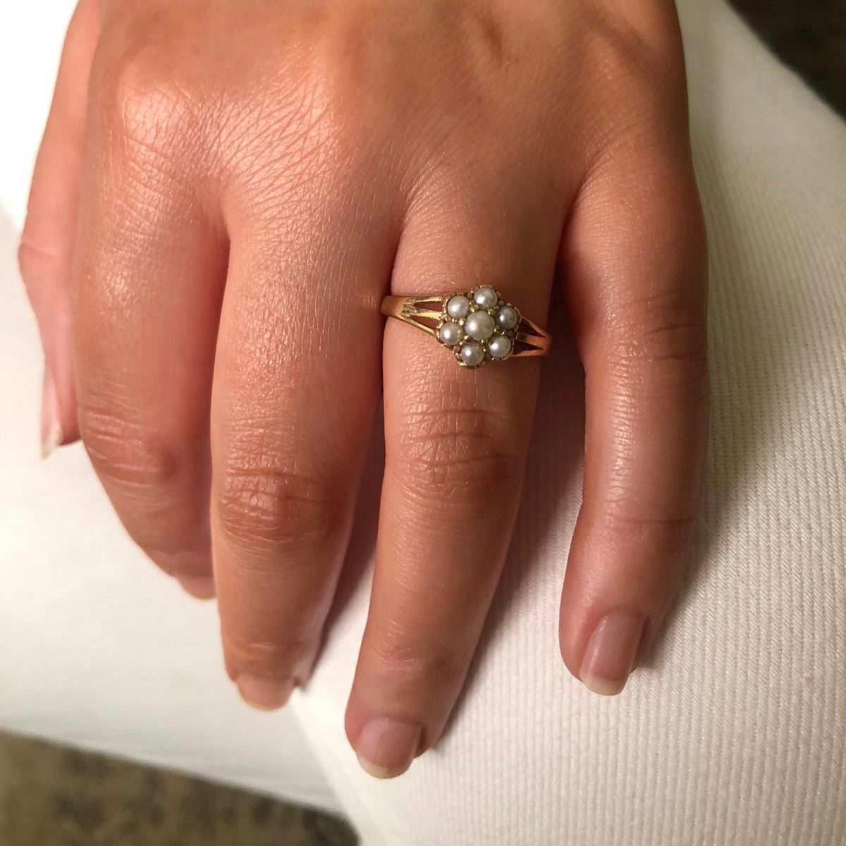 9ct Gold Seed Pearl Flower Design Ring - John Ross Jewellers