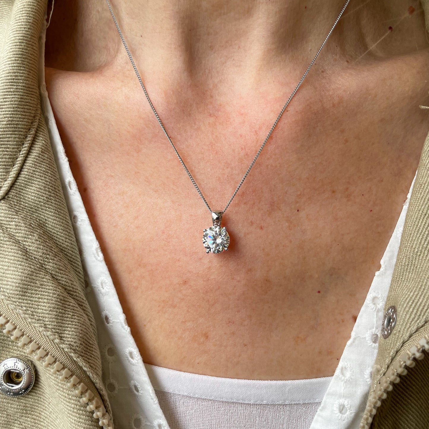 Silver CZ Pendant Necklace | 10mm - John Ross Jewellers