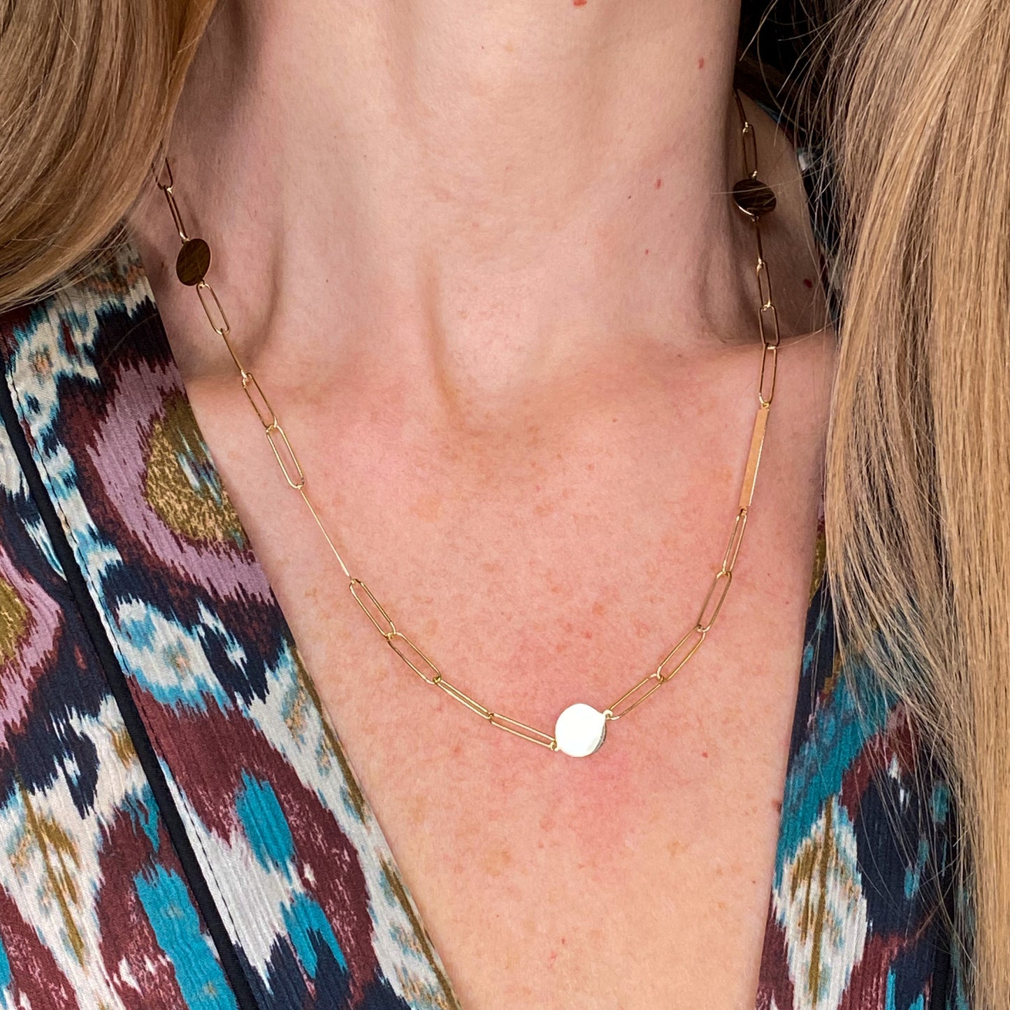 9ct Gold Disc & Bar Paperlink Necklace | 52cm - John Ross Jewellers