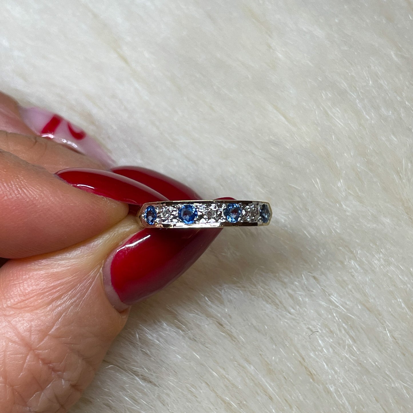 9ct Gold Kashmiri Sapphire & Diamond Eternity Ring - John Ross Jewellers