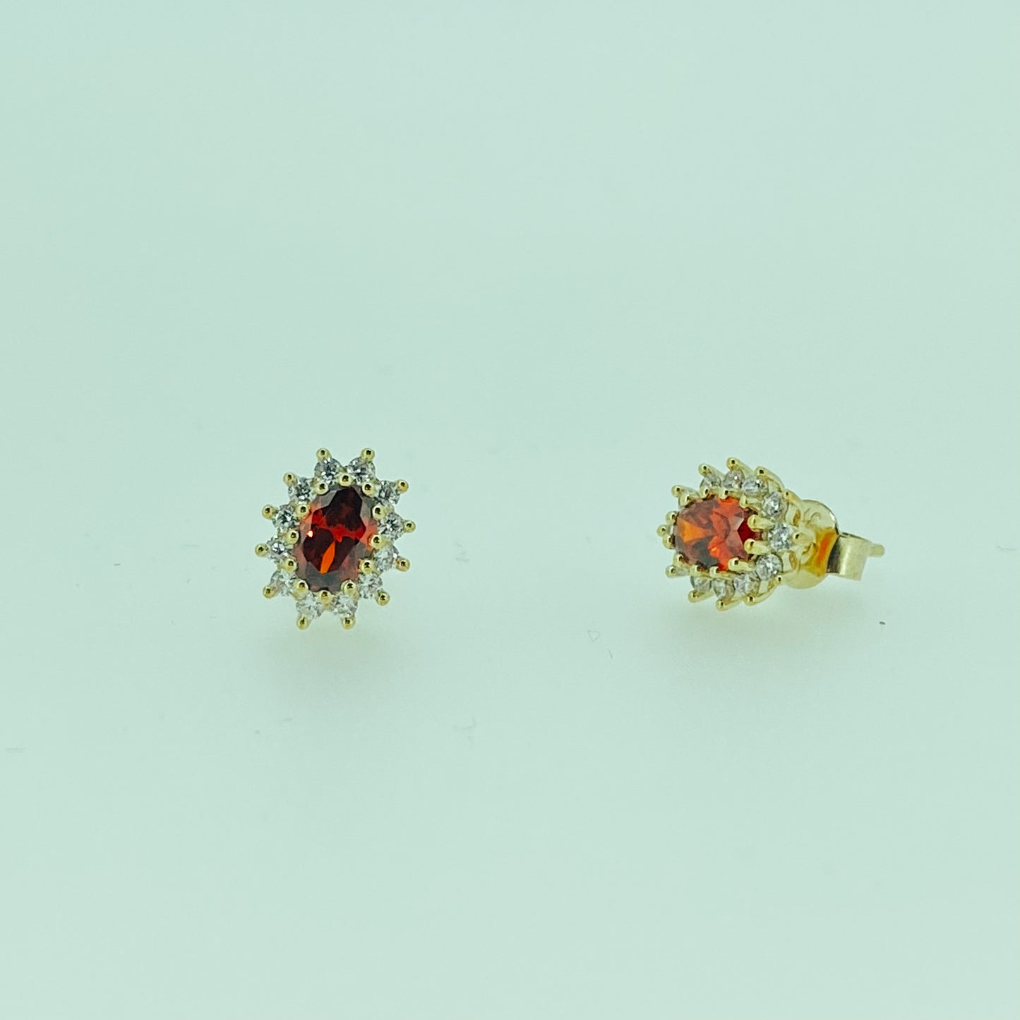 9ct Gold Garnet & CZ Oval Stud Earrings - John Ross Jewellers