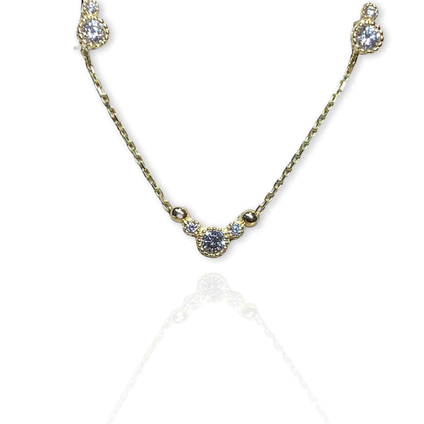 PJD 9ct gold CZ necklace and earrings set with millgrain five-stone design, featuring elegant jewelry for special occasions.