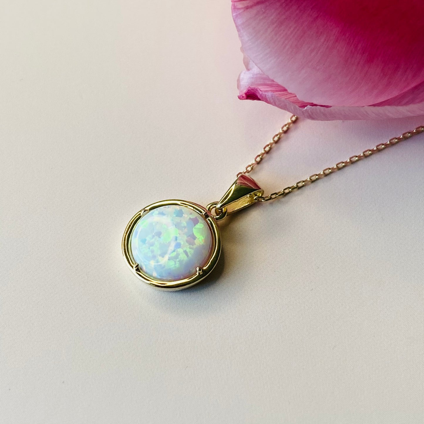 9ct Gold Round Opalique Pendant Necklace - John Ross Jewellers