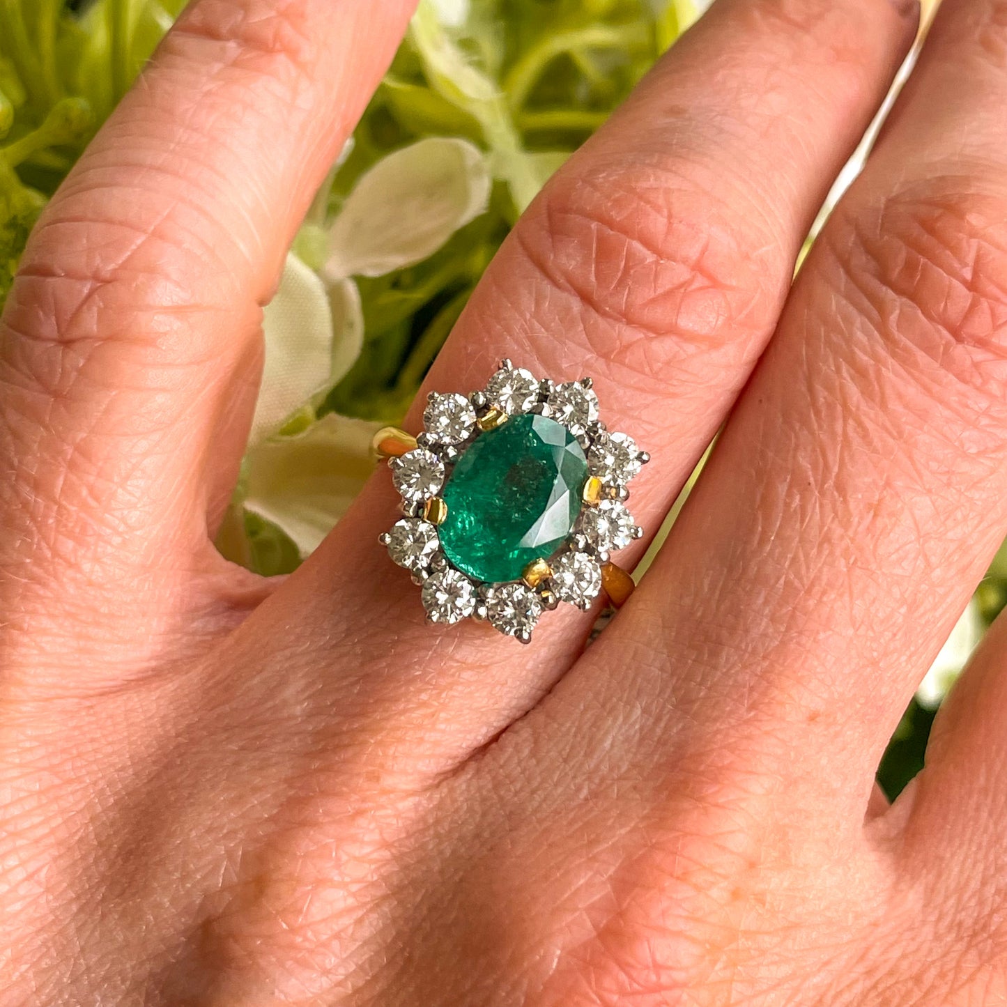 18ct Gold Emerald & Diamond Cluster Ring - John Ross Jewellers