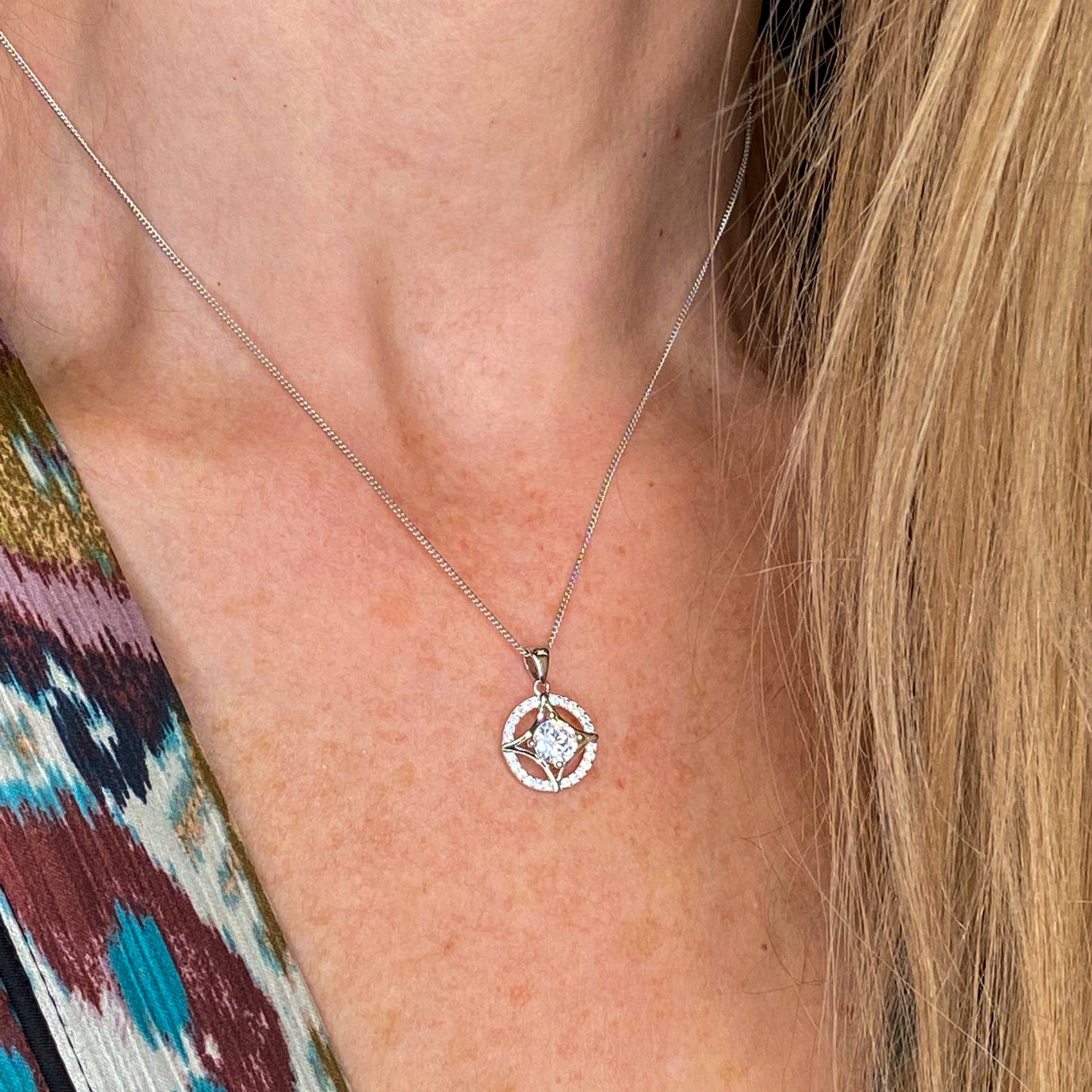 Silver Star Halo CZ Necklace - John Ross Jewellers