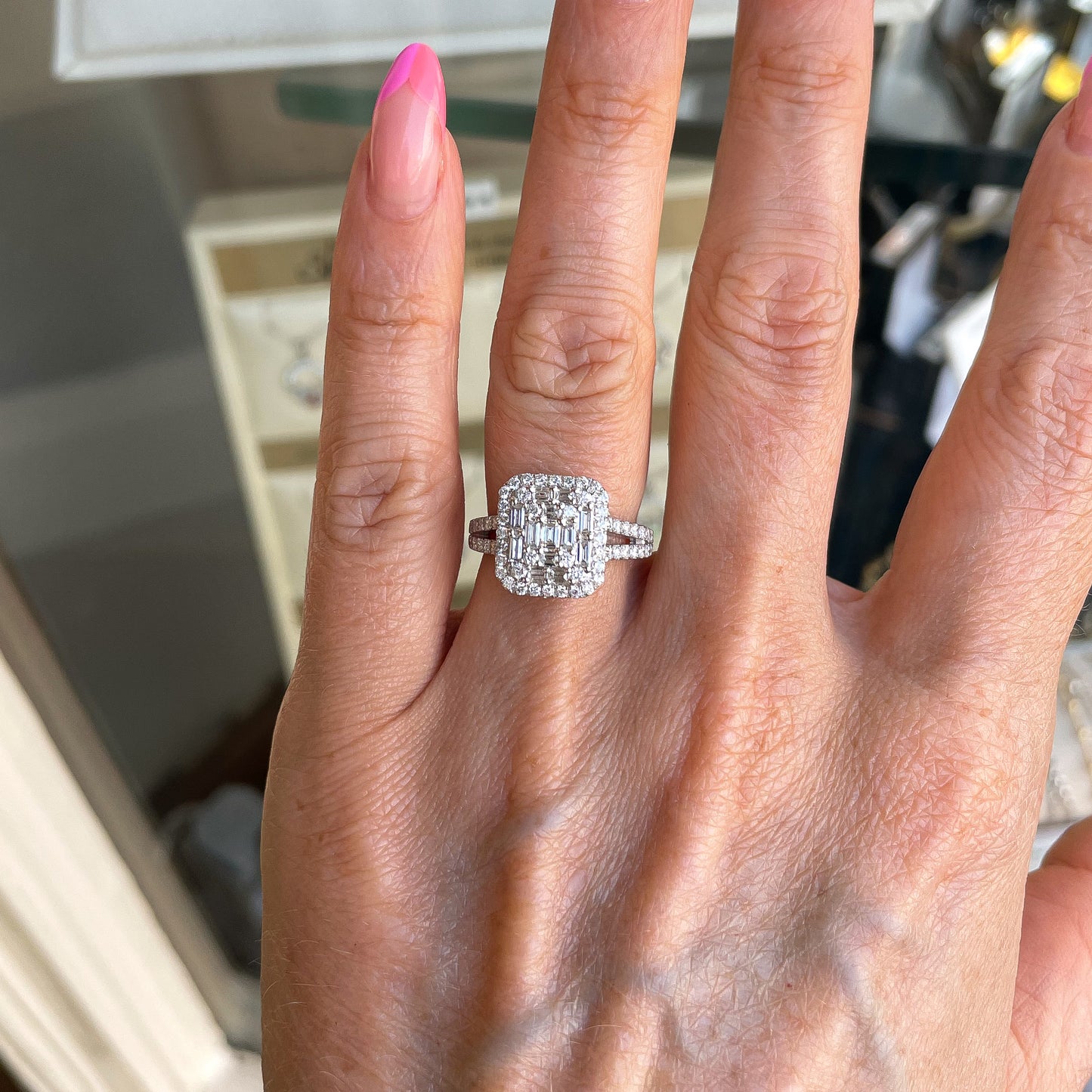 9ct White Gold 1.33ct GHSI Square Cluster Diamond Ring | Split Diamond Shoulders - John Ross Jewellers