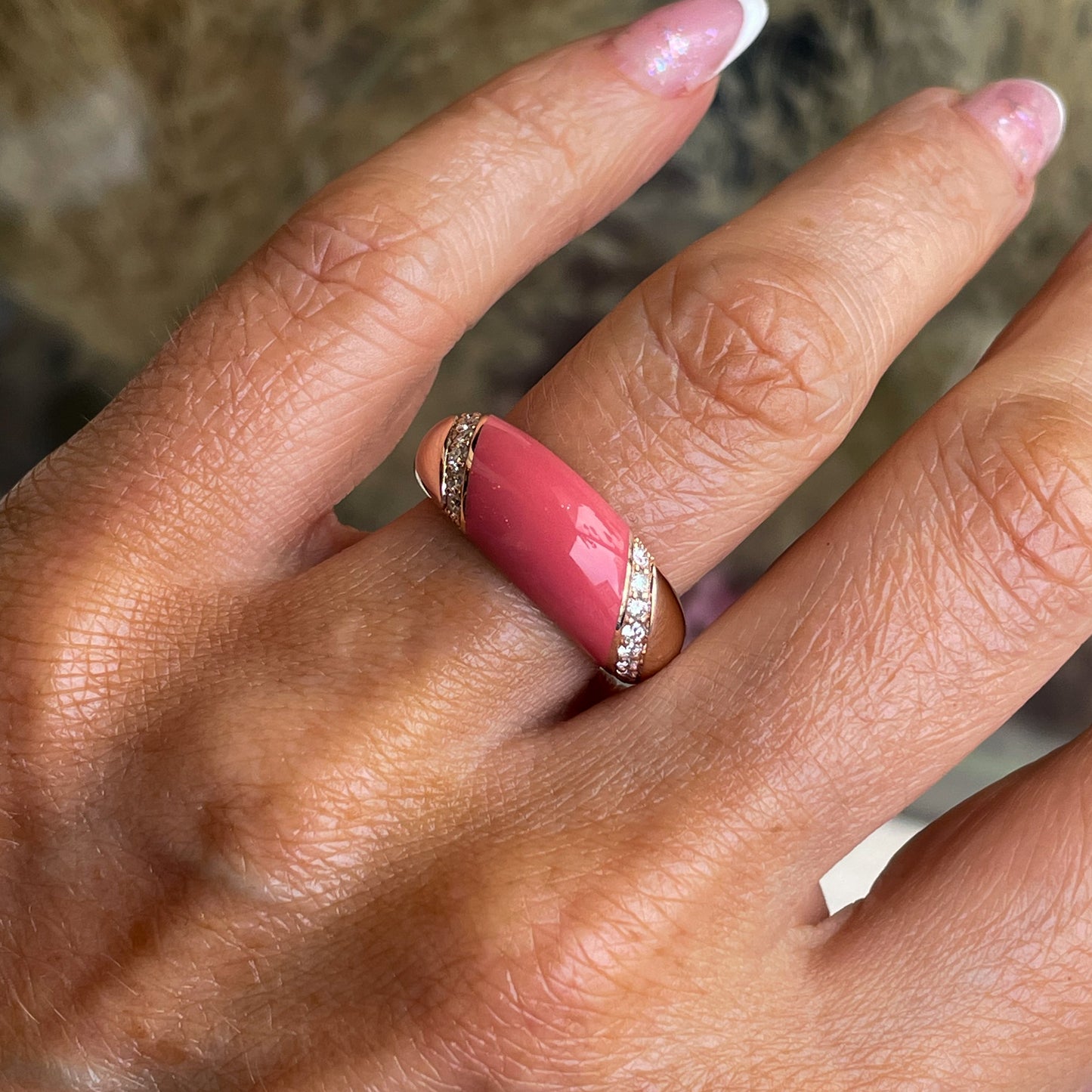 18ct Rose Gold Diamond & Enamel Ring - John Ross Jewellers