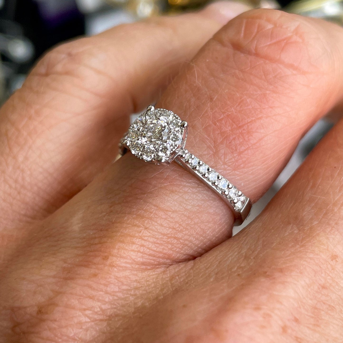 18ct White Gold Solitaire Cluster Engagement Ring | 0.65ct - John Ross Jewellers