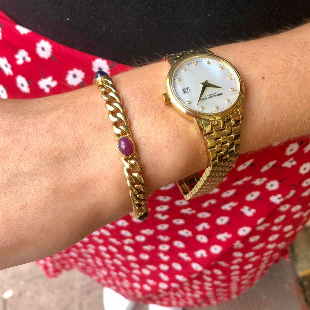 9ct Gold Ruby & Sapphire Curb Bracelet - John Ross Jewellers