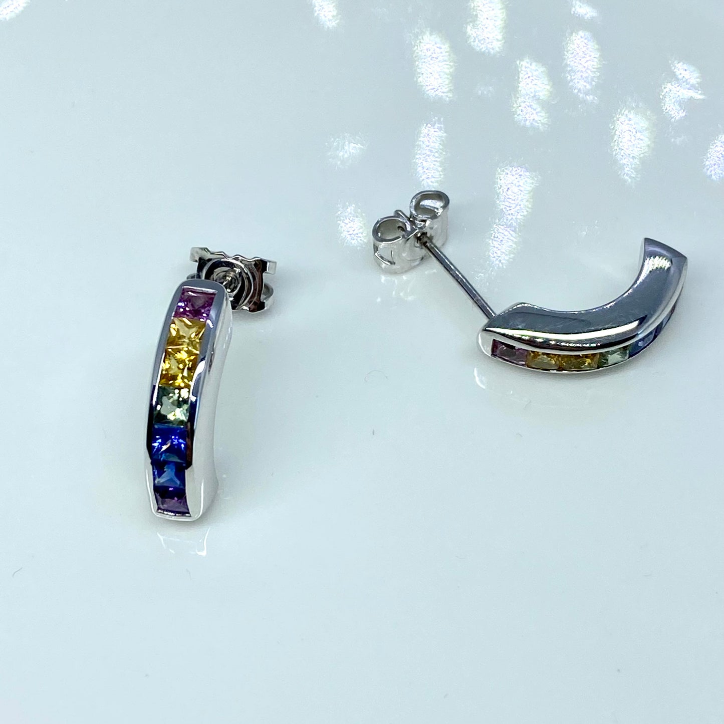 18ct White Gold Rainbow Sapphire Earrings - John Ross Jewellers