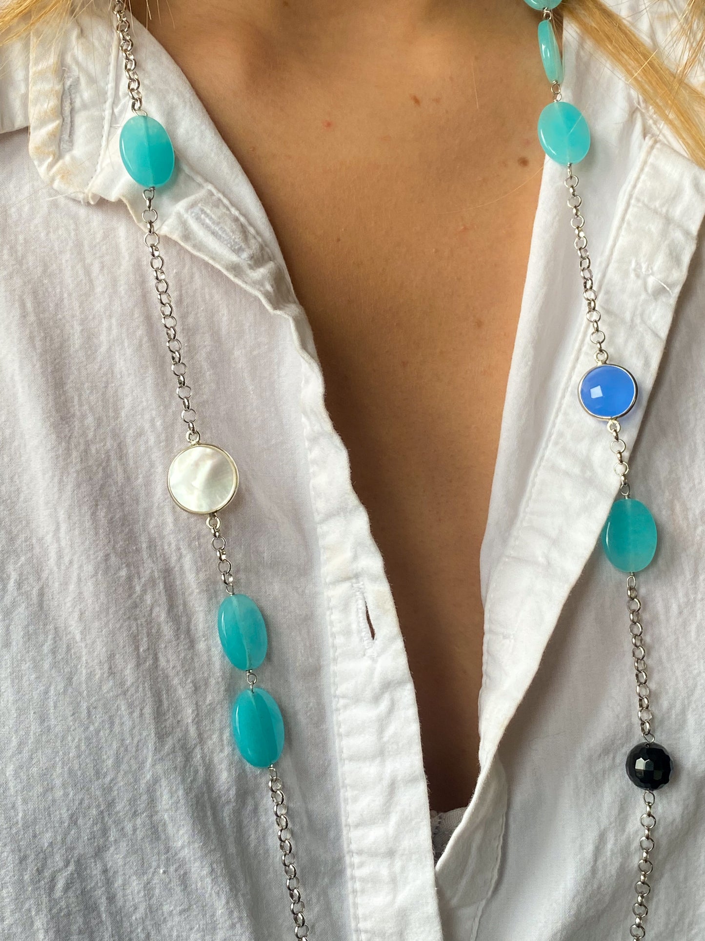 Natural Beauty - Blues & Onyx Necklace | 100cm - John Ross Jewellers